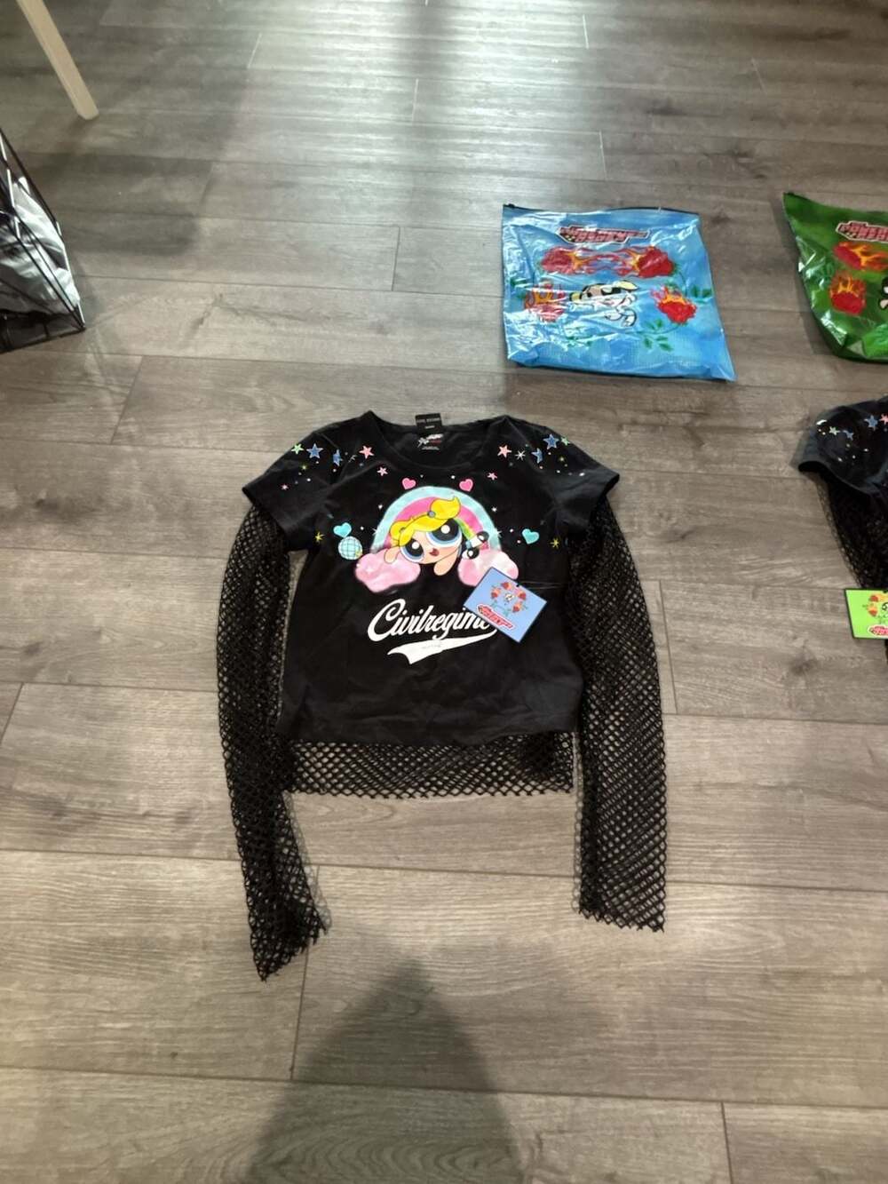 Civil Regime X The Powerpuff Girls Bubbles Graphic Mesh Long Sleeve T-Shirt